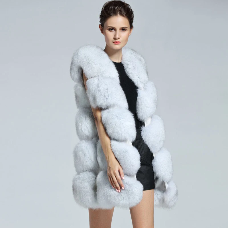 Натурального меха лисы длинное платье-майка для девочек новые модные