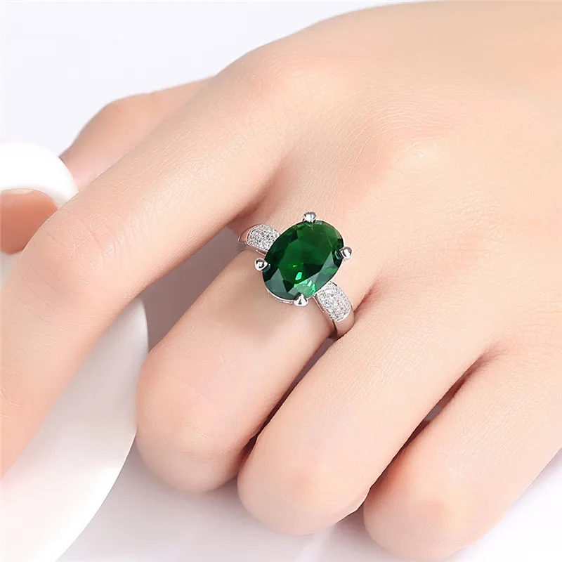 Elegant Large Green Stone Zircon Ladies Rings Female Antique Silver Color Ring Jewelry Woman Girl Accessories Gifts R412 | Украшения и