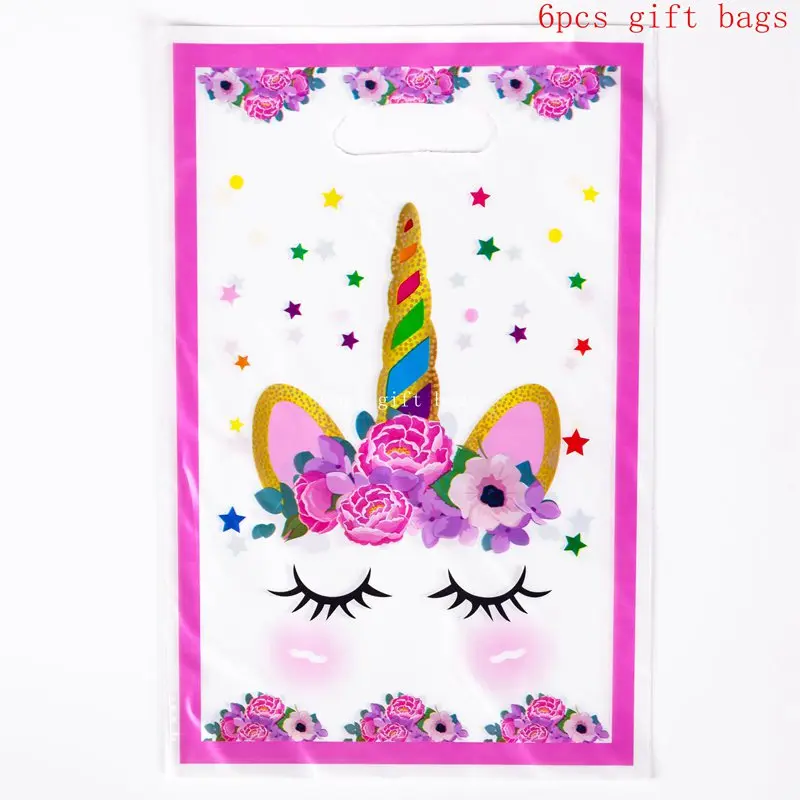 Unicorn gift bags Волшебный Единорог одноразовая посуда Радужный Единорог бумажная тарелка чашка с днем рождения украшения для детской вечеринки - Цвет: Unicorn gift bags