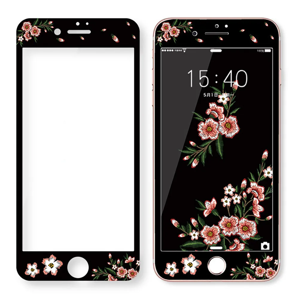 Plum Flower OTAO, новинка, 3D полное покрытие, закаленное стекло для iPhone 8, 7 Plus, мягкий край, цветной, 9 H, защита экрана, ударопрочная, HD защитная пленка - Цвет: Plum Flower