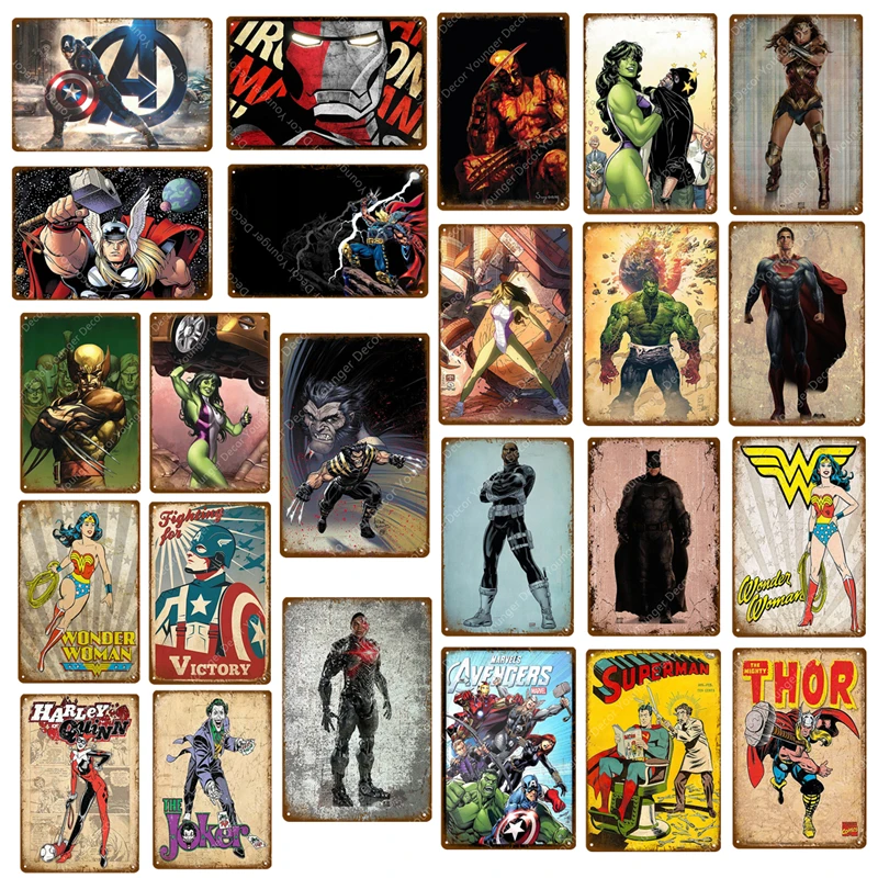 Мстители Marvel Comics Тор Халк Капитан Супермен Чудо Женщина Супергерои постер