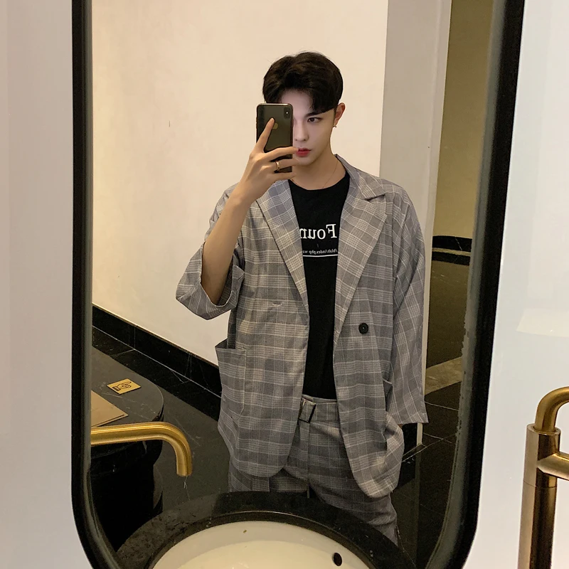 Traje Novio Hombre 2019 клетчатые комплекты из 2 предметов короткие пантолоновые брюки