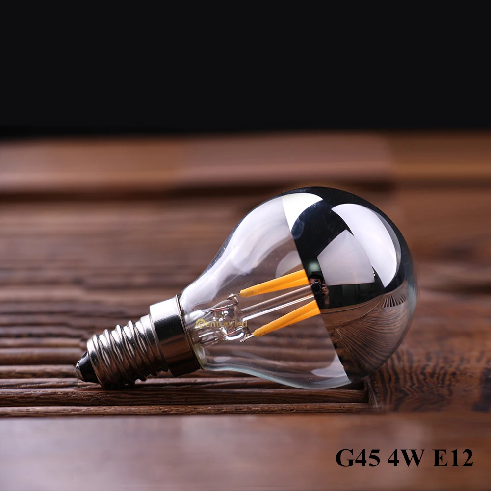 G45 4W E12 110V-130V Ganriland светодиодный лампы с регулируемой яркостью E14 E12 светодиодный Корона Серебряный зеркальный светильник лампа 4 Вт 6 Вт 8 Вт, теплый белый свет 2700K G45 G125 светодиодный E26 E27 220V лампы - Испускаемый цвет: G45 4W E12 110V-130V