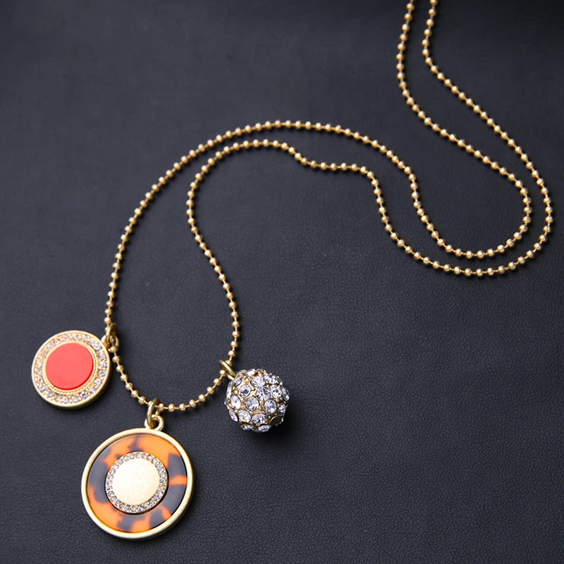 Маленькая цепочка из сплава с бусинами длинное ожерелье подвеской циркона