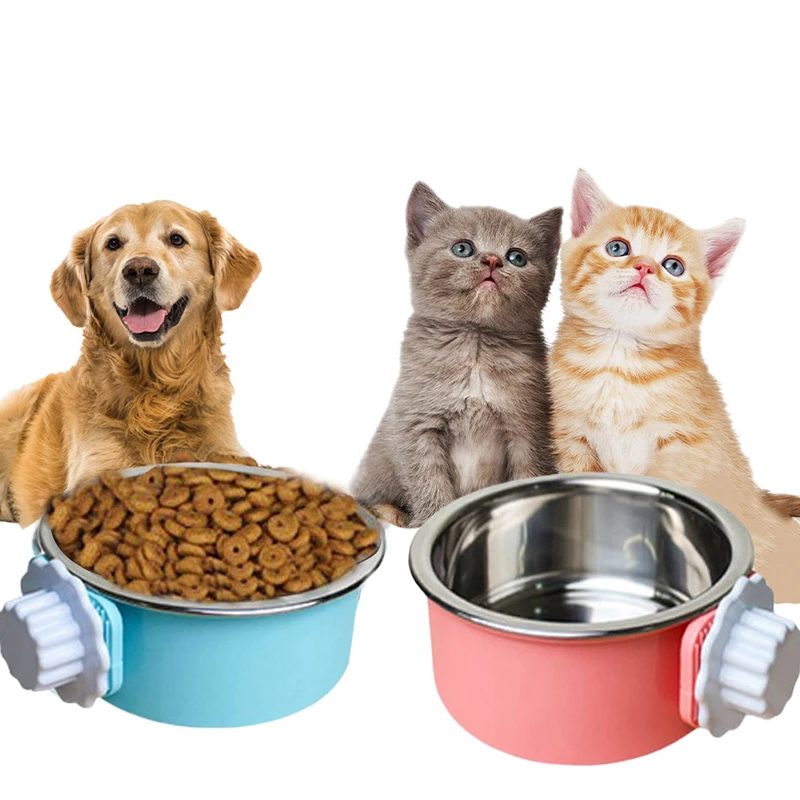 Pet Bowl Stainless Steel Water Food Feeder Feeding Dog Puppy Cat Hanging Cage Square Bowls Pet Supplies Pet Dog Cat Crate Cage
