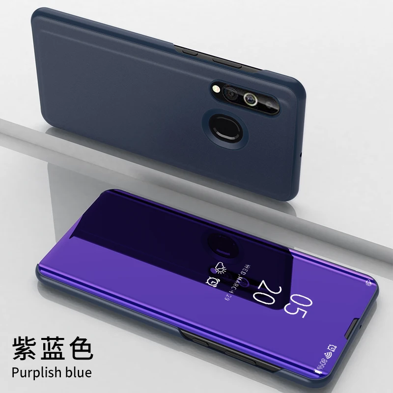 purple blue Зеркальный умный флип-чехол для samsung Galaxy A50 A60 A70 A80, прозрачный кожаный чехол с подставкой для samsung A40 A30 A20 A10, чехол - Цвет: purple blue