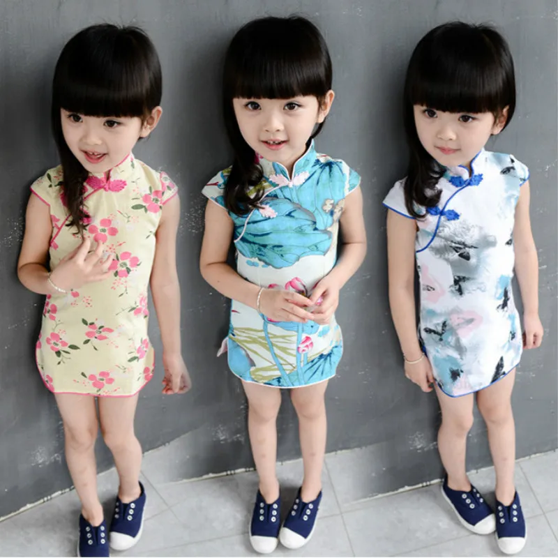 2-8T Cotton Girl Dress Trendy Kids Baby Girls Green short Sleeve Chinese Cheongsam Spring Autumn Clothes Hot 2015 | Детская одежда и