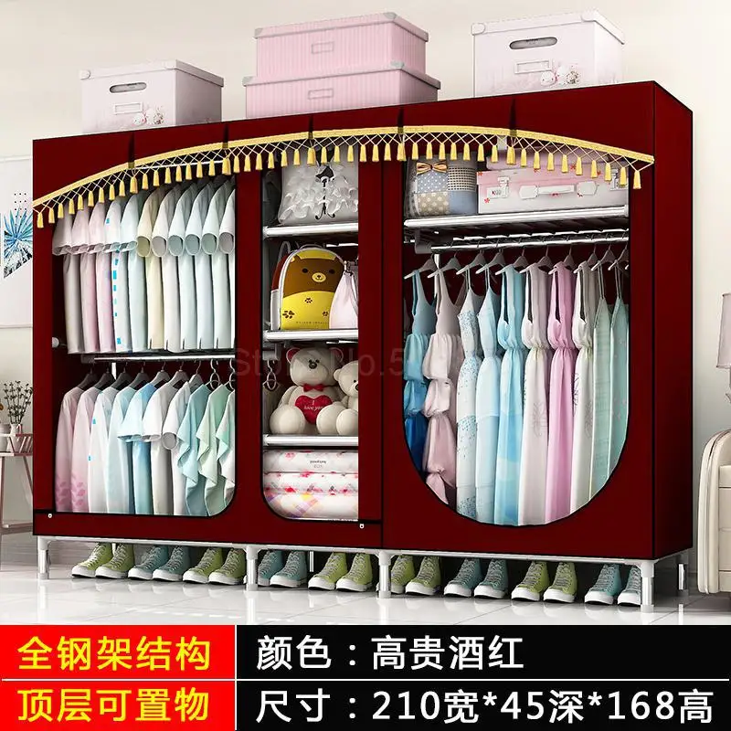 ml3 Oversized simple fabric wardrobe steel pipe bold reinforcement double thickened fully enclosed cloth closet wardrobe - Цвет: ml3