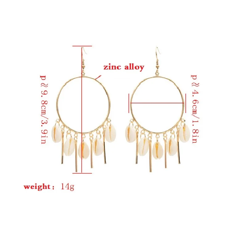New Fashion Bohemian Gold Shell Earrings&Large Circle Tassel Pendant Earrings&Natural Earrings For Women Gifts HQEF1616 | Украшения и