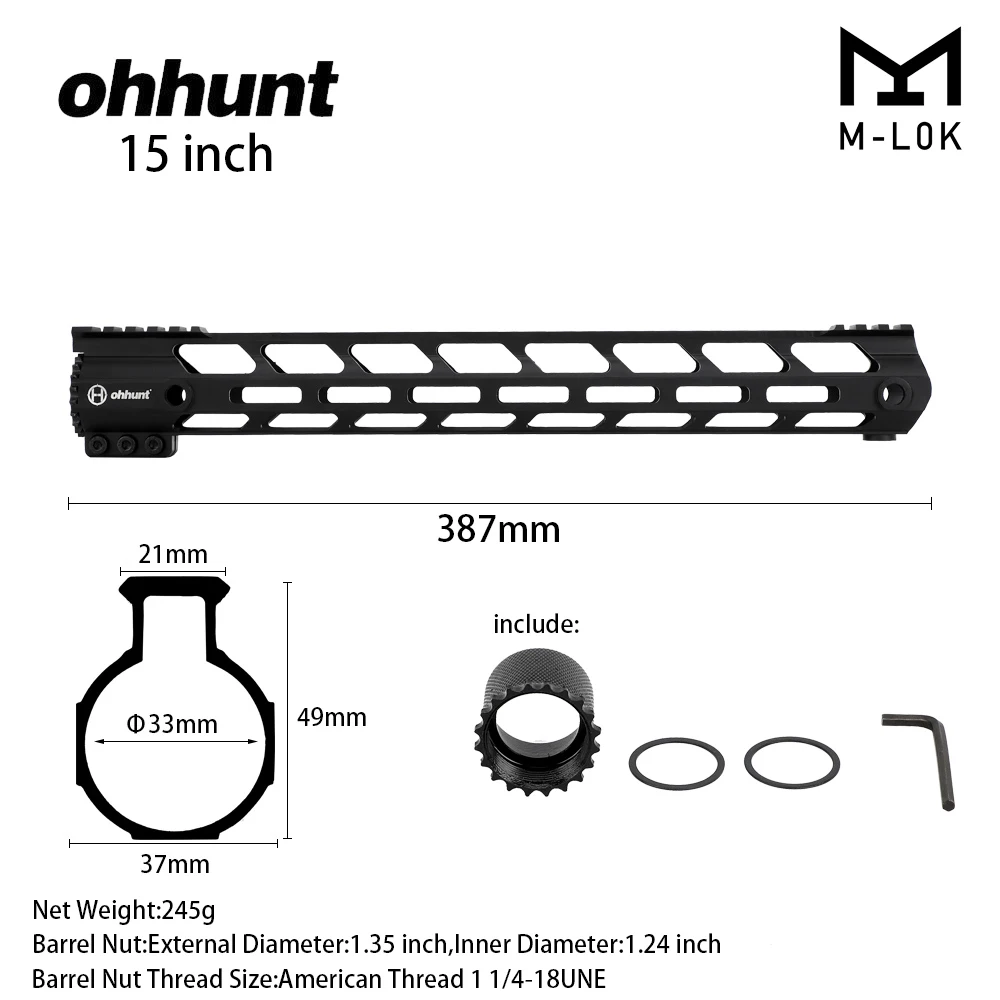 Ohhunt " 9" 1" 12" 13," 15" 1" AR15 свободном M-LOK ствольная накладка Пикатинни Rail ультра легкий тонкий Стиль стальная муфта ствола - Цвет: 15-inch-Black