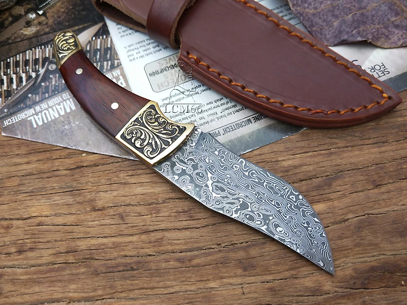 LCM66 дамасский маленький охотничий нож фиксированный нож ручной работы кованый 60HRC портативный прямой нож наружные инструменты высококачественный нож подарок