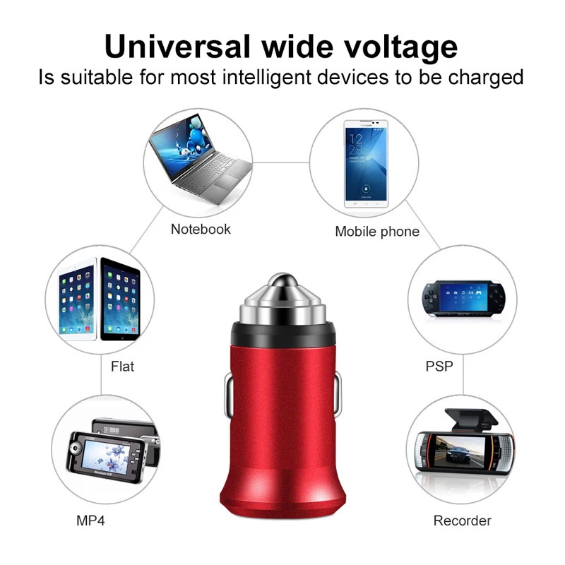 Металлическое зарядное устройство 5V 2.4A USB для автомобильного прикуривателя