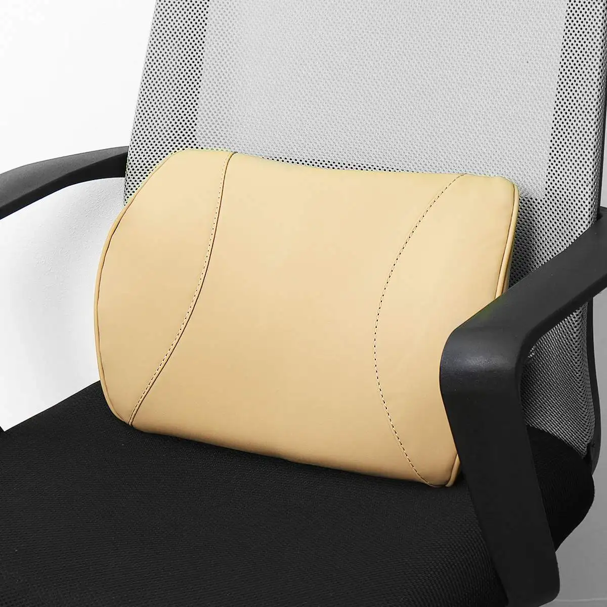 Back Beige Мягкая Кожаная подушка с эффектом памяти для шеи и спины, поясничная Подушка, летняя поддержка, массажер, поясная подушка для стула, автомобильное сиденье, облегчение боли - Цвет: Back Beige