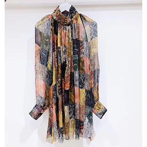 Многоцветный Ziwwshaoyu отпуск плед печати шелк подставка с пышными рукавами Мода Тонкий Топ весной и летом новые женские - Цвет: Многоцветный