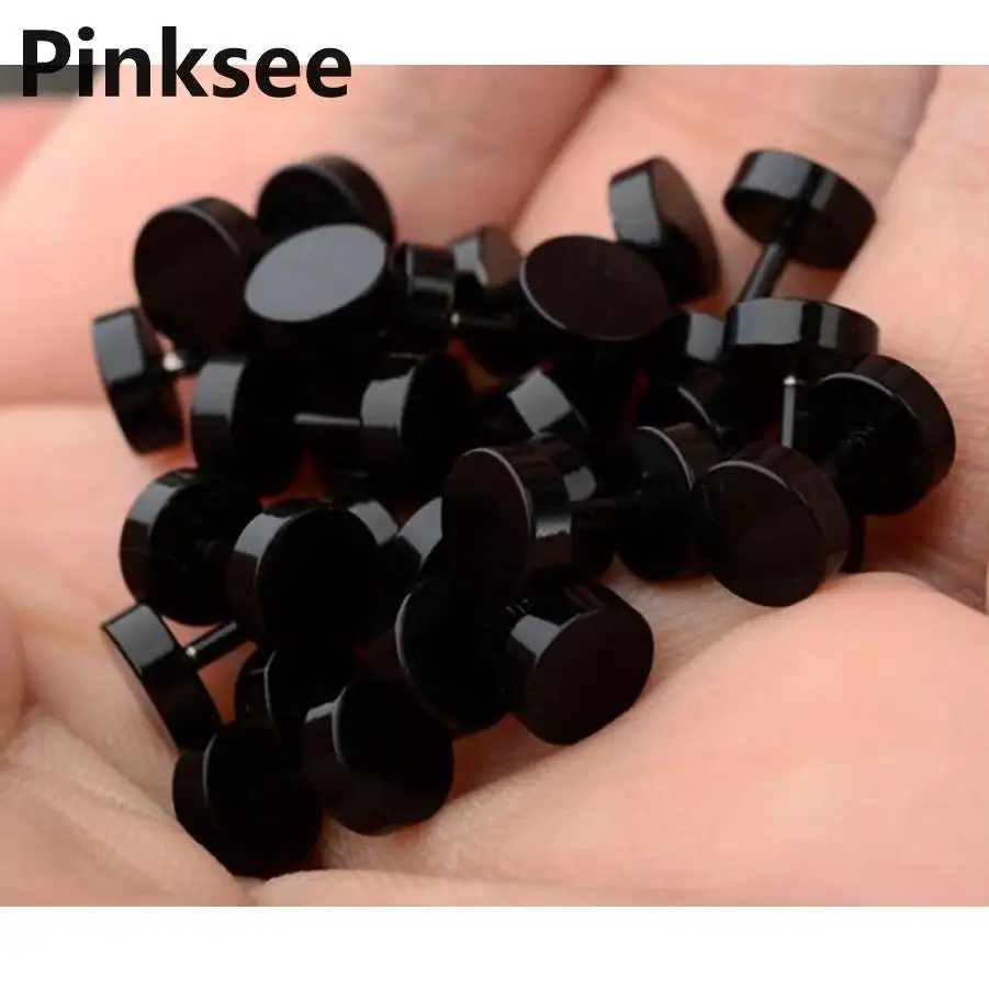 10pcs Black Stainless Steel Fake Cheater Ear Plugs Gauge Body Jewelry Pierceing Earring For Men Women Wholesale images - 6