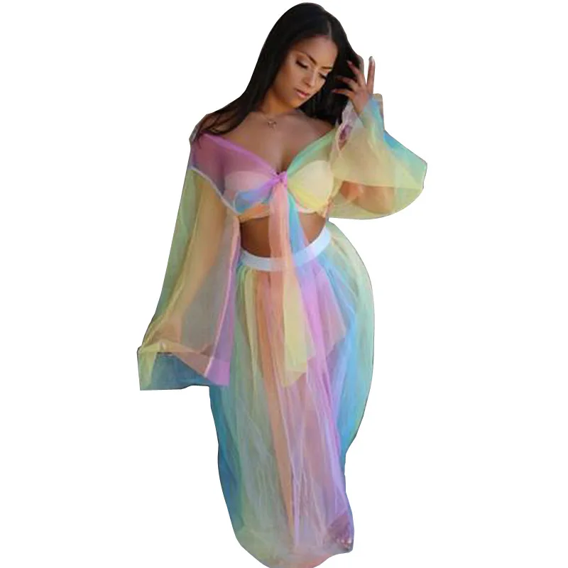 Комплект из двух предметов юбка Женский вечерний комплект длинная короткий топ с