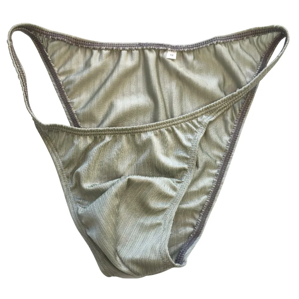 Sexy Men Briefs Solid Striped Underpants Mens Cueca  Bikini String Narrow Shiny Swimsuit Fabric Gay Men's Underwear