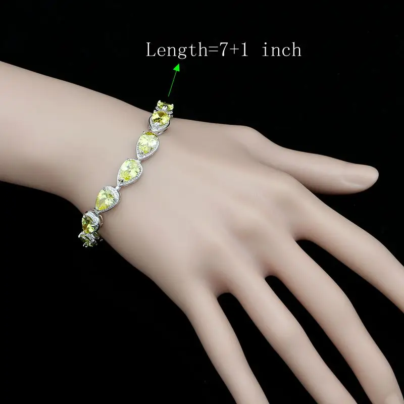 Silver 925 Bridal Jewelry Sets For Women Bright Yellow Pattern White Crystal Earrings/Pendant/Necklace/Zircon Bracelet | Украшения и