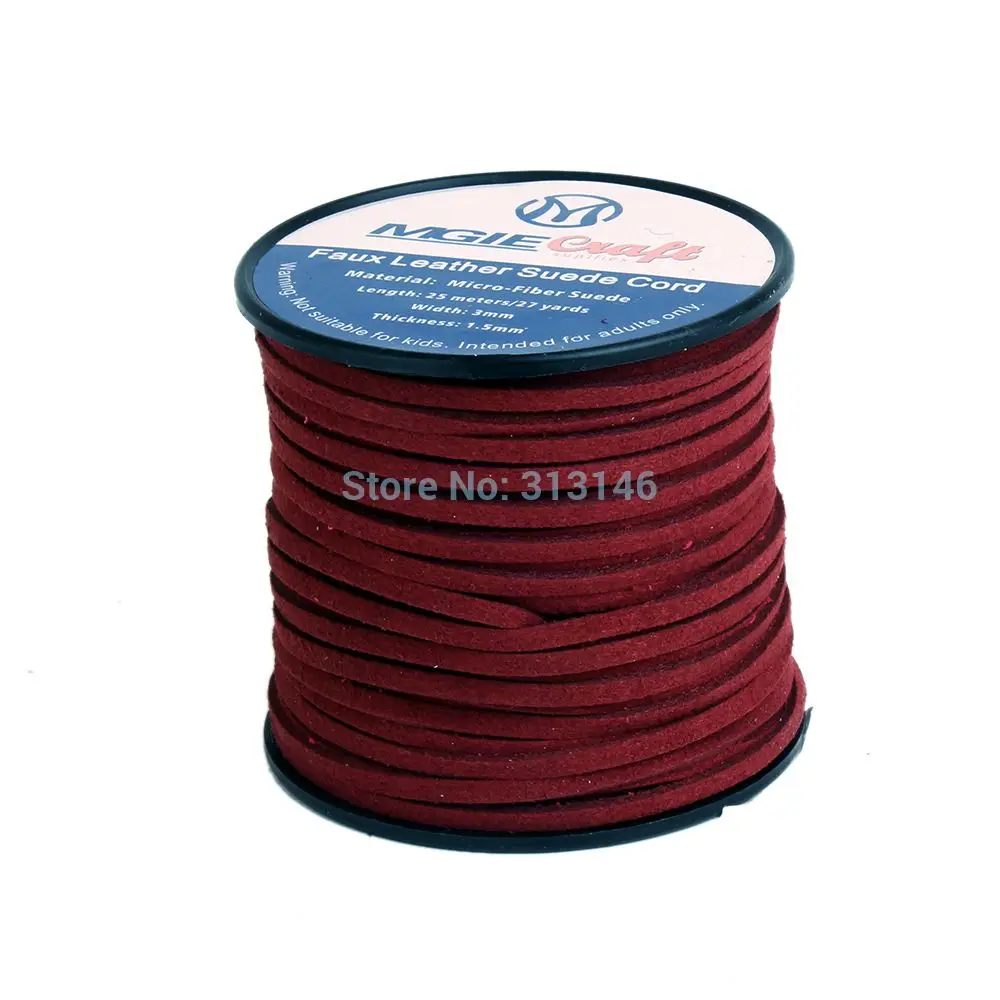 Wine Red Новинка, 3 мм, 25 м/рулон, шнур из искусственной замши, кожа, кружево, поделки из бисера, аксессуары для изготовления ювелирных изделий, плоская веревочная нить с катушкой - Цвет: Wine Red