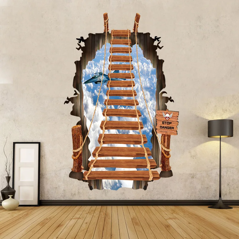 Creative 3D Staircase Sky Airplane Wall Sticker Personality Home Decoration Ceiling Living Room Floor Art Decals Wallpaper | Дом и сад