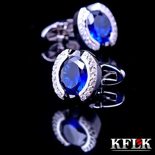 KFLK Luxury 2020 NEW shirt cufflinks for mens hot Brand cuff buttons Blue Crystal links High Quality abotoaduras Jewelry | Украшения и