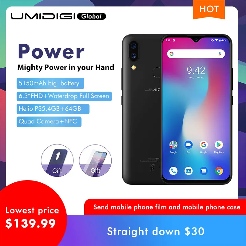 UMIDIGI power 5150 мАч 18 Вт Быстрая зарядка Android 9 0 4 Гб 64 6 3 &quotFHD + Глобальная версия