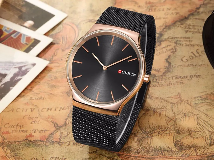CURREN 8256 Черные новые розовые золотые наручные часы люксовый бренд аналоговые