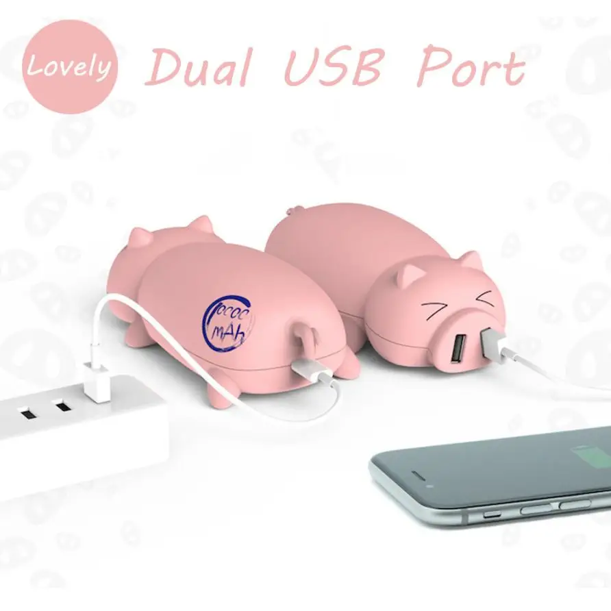 Очаровательная Свинья Дизайн Портативный двойной USB порт банк питания 10000 мАч для Iphone