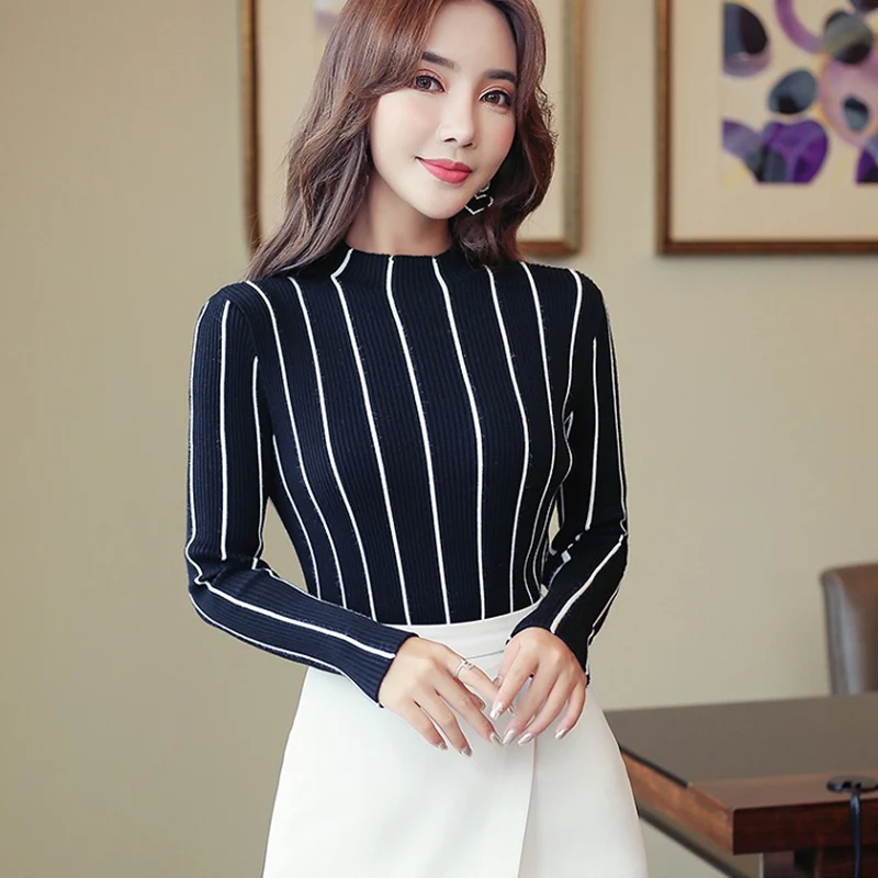 2018 Winter Clothes Women Long Sleeve Striped Thick Sweaters Pullovers Vintage Turtleneck Christmas knitted Sweater Pull Femme | Женская