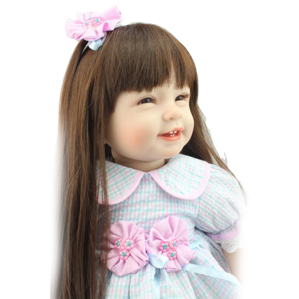 NPK 55CM Reborn Baby Doll Toy for Girl Vinyl Newborn Long Hair Princess Fashion Realista Bebe Menina Birthday Gift 2019 | Игрушки и