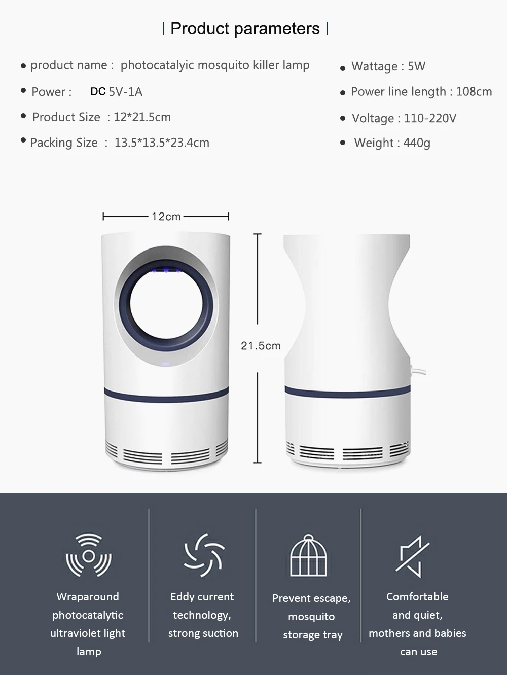 BREFILI USB фотокаталитическая лампа для комаров ультрафиолетовый свет Электрический москитный убийца безопасная энергосберегающая эффективная ловушка для мух