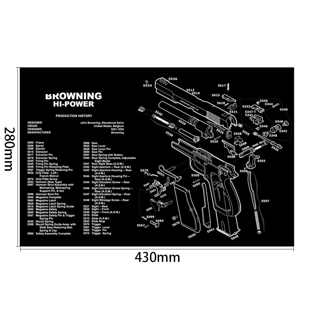 BROWNING HI-POWER AR15 AK47 Glock чистящий резиновый коврик с схемой деталей и инструкциями оружейный коврик для мыши Smith Colt 1911 - Цвет: BROWNING HI-POWER
