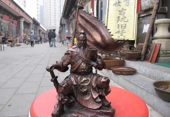 

song voge gem S0207 China Red Bronze craftwork famous Sit banner Guan Gong Hold Sword warrior statue