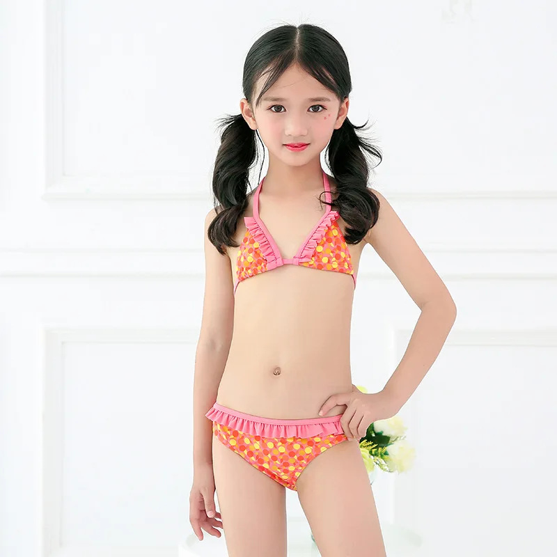 Летний купальный костюм из двух предметов для девочек детский в горошек