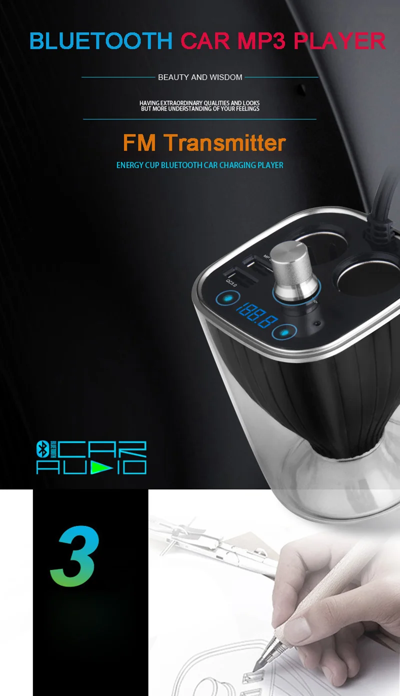 JINSERTA Bluetooth FM модулятор Автомобильный mp3 плеер Hands Free Kit QC3.0 быстрое зарядное устройство чашка прикуриватель адаптер сплиттер