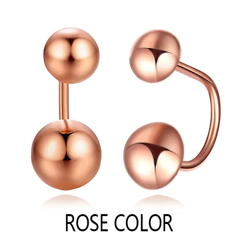 18K Rose 18 К розовое золото, женские двойные серьги-гвоздики с шариками, изысканные свадебные ювелирные изделия, модные женские нежные подарки,, модные вечерние - Цвет камня: 18K Rose