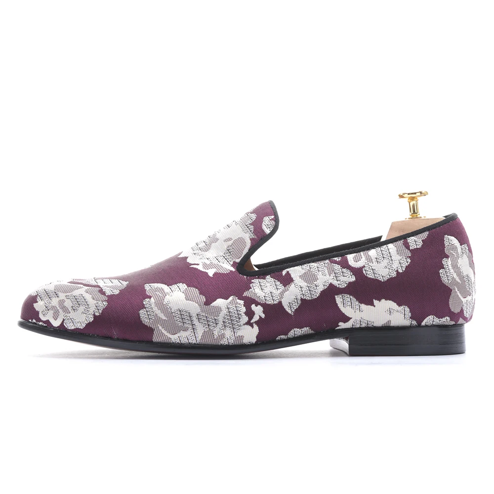 Мужские мокасины ручной работы из фиолетовой жаккардовой ткани с белыми цветами