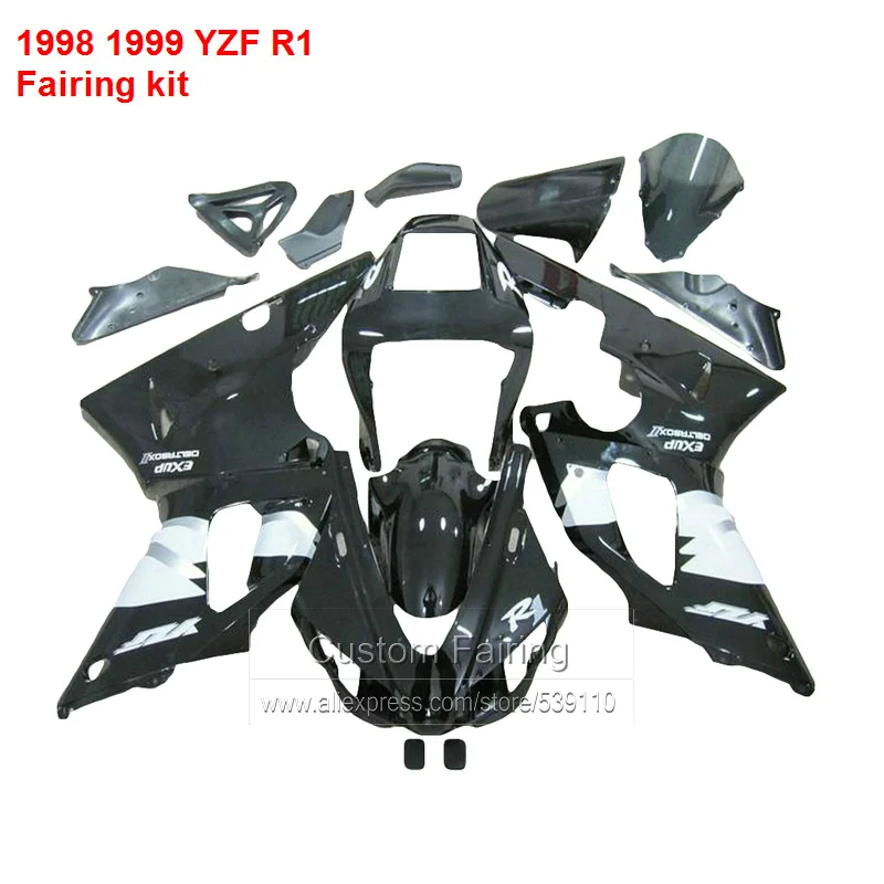 Комплекты обтекателей FuHY для YAMAHA YZF R1 98 99 / 1998 1999 (белый/черный) yzfr1 Обтекатели