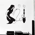 Женщина курить кальян арабский дым кафе Съемные Виниловые настенные наклейки магазин украшения окна L689