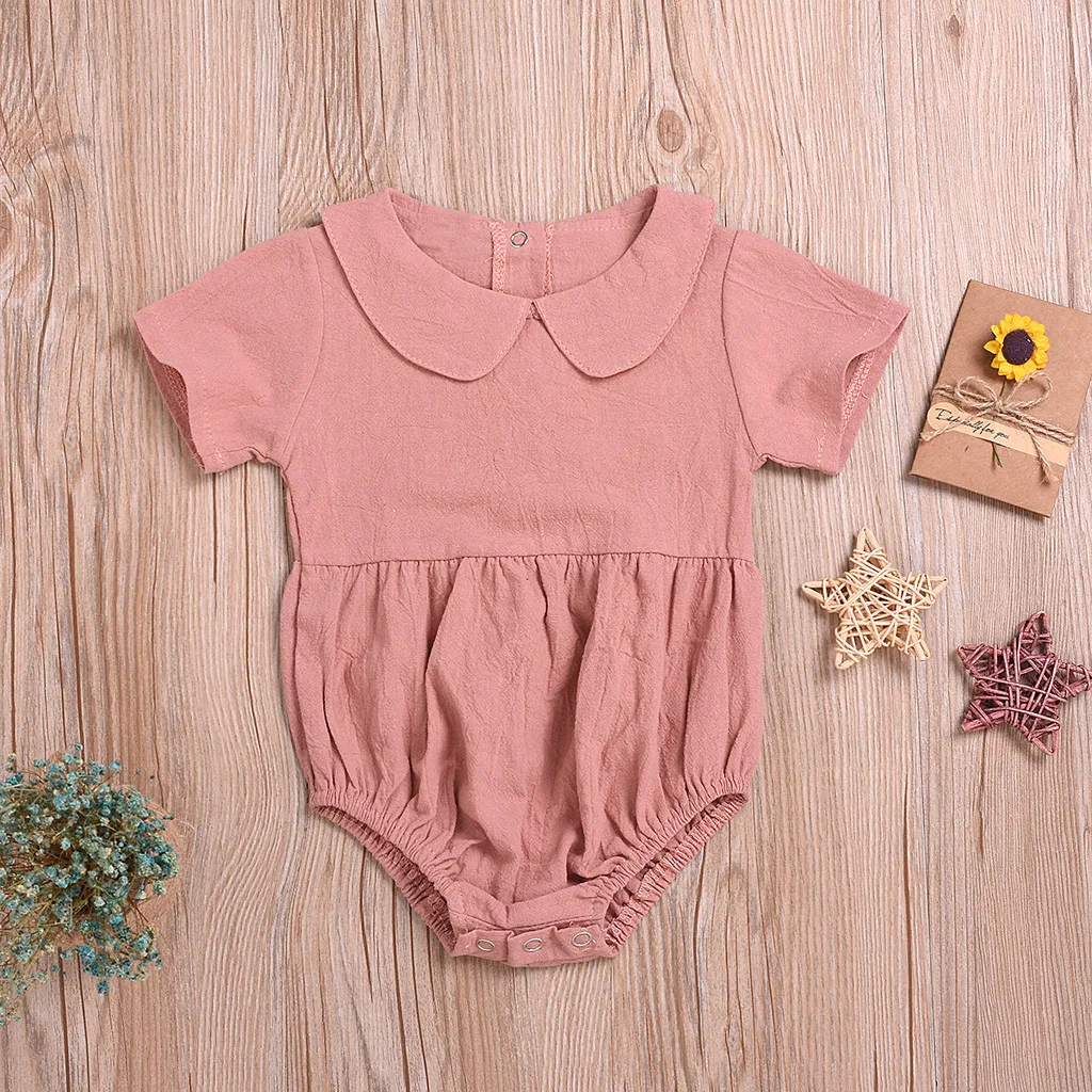 Комбинезон для маленьких девочек милый льняной комбинезон с короткими рукавами