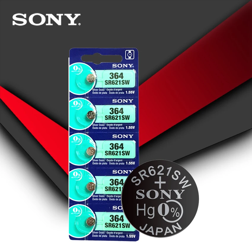 15 шт./лот sony 364 1,55 в оксид серебра часы батарея 364 SR621SW V364 SR60 SR621 AG1 Кнопка монета ячейка Сделано в Японии