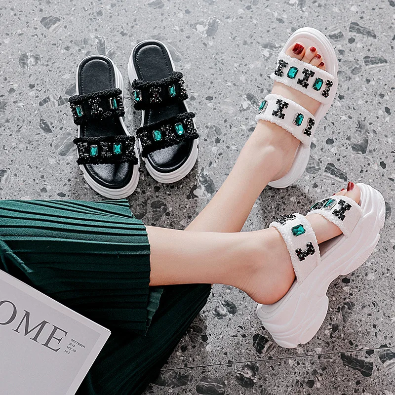 Обувь Женские сандалии со стразами zapatos de mujer Стразы Тапочки feminina chaussures femme