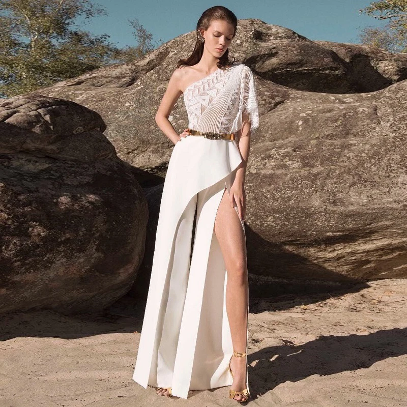 Летний модный белый женский комбинезон 2019 высокого качества с одним плечом