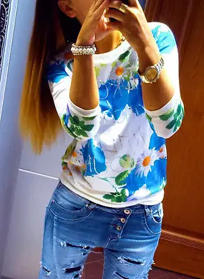 Новинка 2020 женская футболка с длинным рукавом и цветочным принтом повседневные