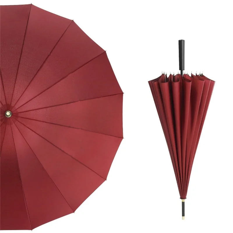 Wine Red Только Jime, Одноцветный, длинная ручка, 16 костей, прямой зонт, трость, ветрозащитный, большая, прямая ручка, солнечный зонт, для мужчин, низкий ключ, люкс - Цвет: Wine Red