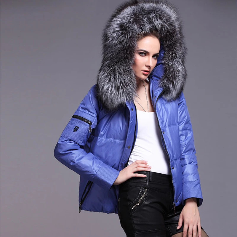QAZXSW 2018 New Women's Winter White Duck Down Jacket Short XL Plus Fertilizer Coat Hooded Large Fur Collar Straight Outer LD066 | Женская