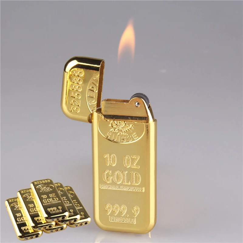 100 шт/партия, форма Bullion, прикуриватель, креативное металлическое колесо-Кресало, газовые зажигалки, бутановый воспламенитель, золото