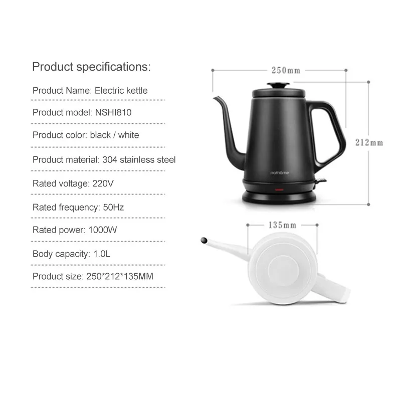 

220V Electric Kettle Stainless Steel Long Mouth Coffee Pot Fine Mouth Pot 1L Household Boiled Water Pot