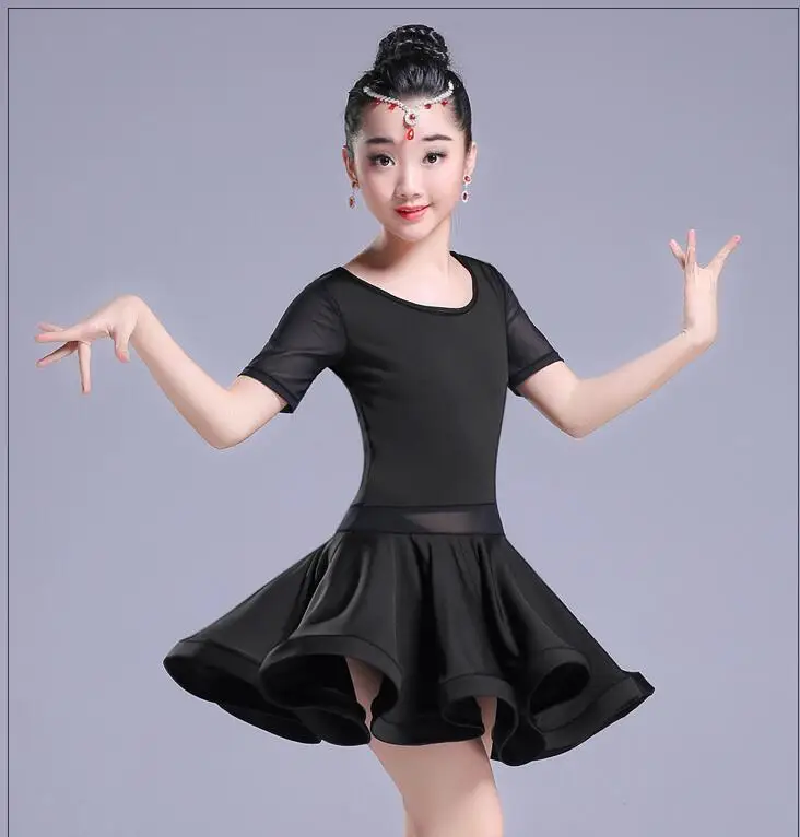 

Modern Girl Latin Dance Dress for Ballroom Dancing Dress Child Competition Dancewear Kids Black Short Sleeve Dance Costumes