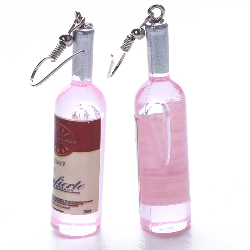 Pink Женские серьги, серьги с подвеской в виде бутылки вина, висячие серьги из прозрачного стекла, Коктейльные серьги красного вина для женщин, серьги, ювелирные изделия - Окраска металла: Pink